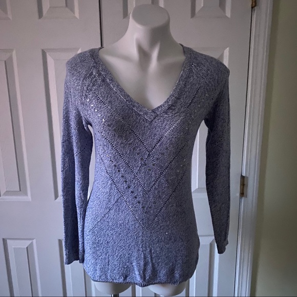 Blue and Silver V-neck Sweater - Picture 1 of 5